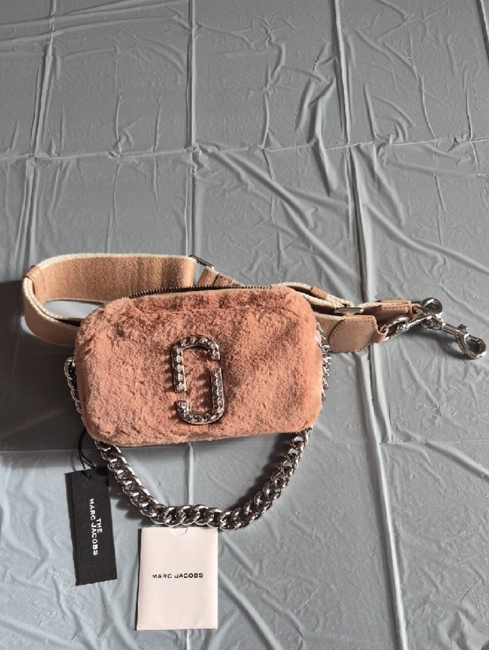 Marc Jacobs Blush Pink Faux-Fur Mini Crossbody with Silver Chain - Picture 3 of 14